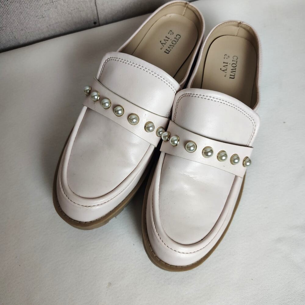 Crown & Ivy Loralei Loafers 7 Pink Pearl Chunky Lug Sole Preppy Coquette